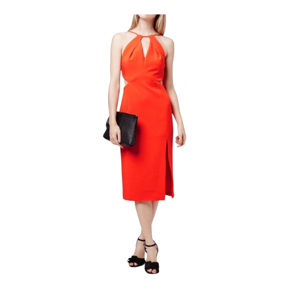 Topshop Vibrant Red Midi Dress with cut-out sides Size XS Holiday Party